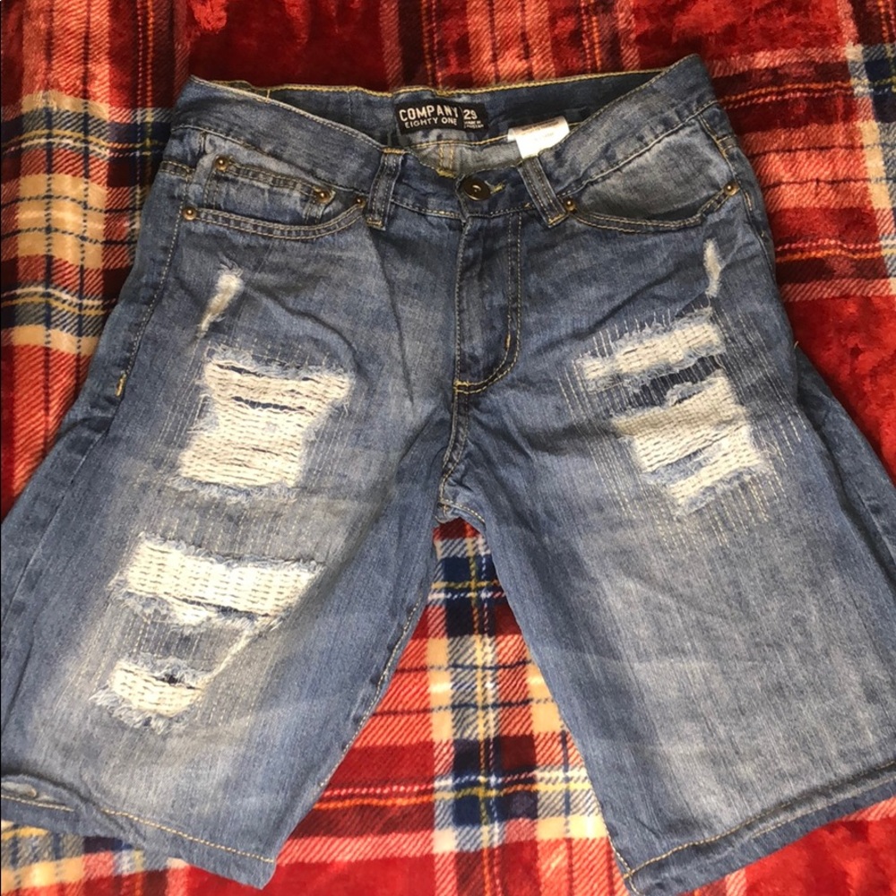 Patched Jean shorts